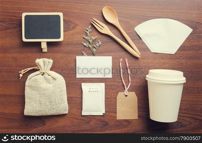 Coffee and craft vintage mockup set with retro filter effect