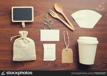 Coffee and craft vintage mockup set with retro filter effect