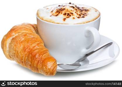 coffee and croissant on a white background