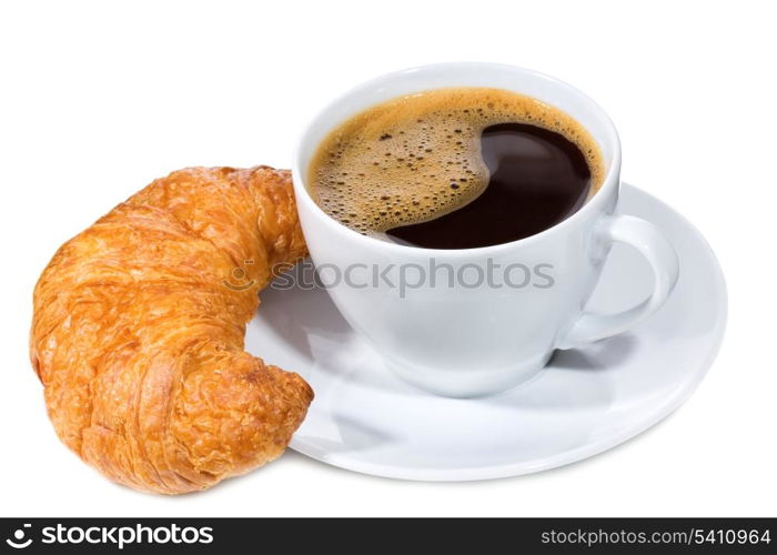 coffee and croissant on white background