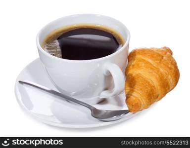 coffee and croissant on white background