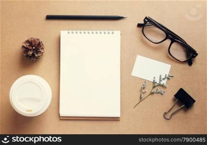 Coffee and stationery mockup set with retro filter effect