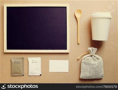 Coffee and stationery mockup set with retro filter effect