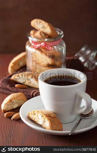 coffee and traditional italian cantuccini cookies