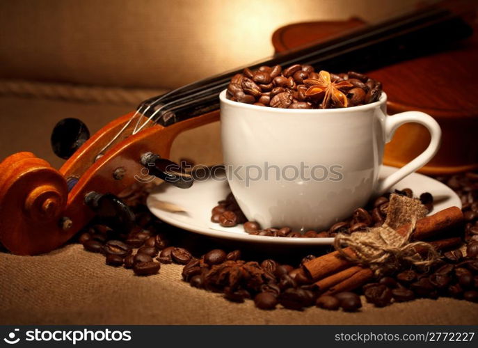 coffee and violin still life