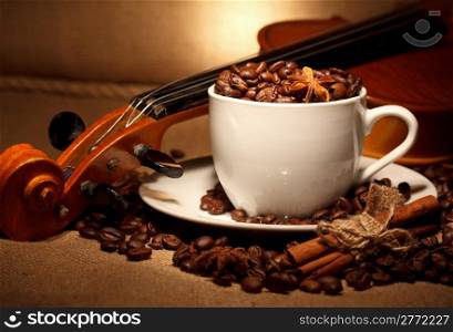coffee and violin still life