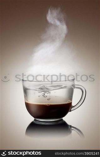 Coffee and water in cup isolated on white