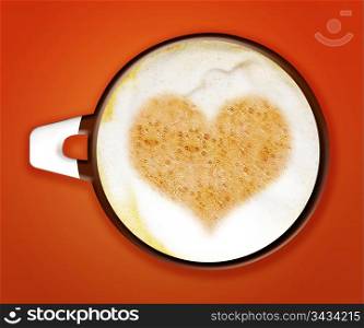 coffee art, A cup of cappuccino with Yes on Orange background. . coffee art