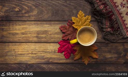 coffee autumn maple leaves composition