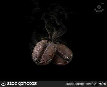 Coffee bean. with smoke on black background