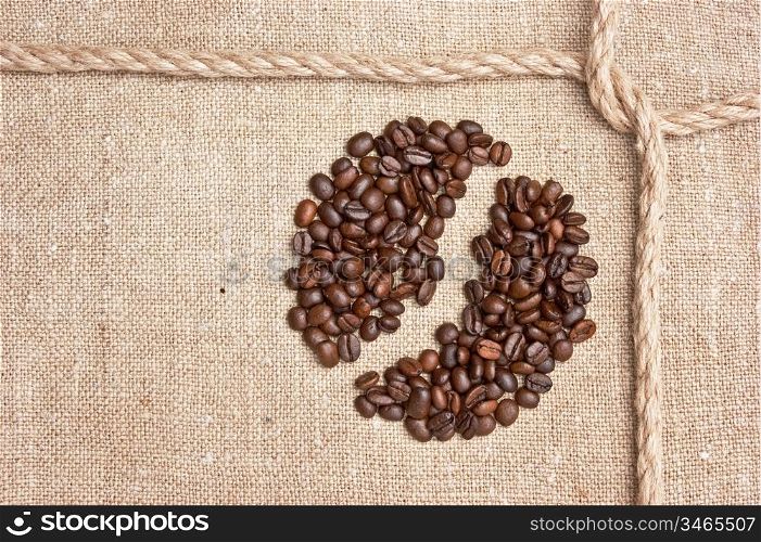 coffee beans and rope knot on sack