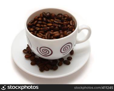 coffee beans and white cup isolated