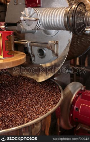 Coffee Beans Being Processed in Roasting Machine
