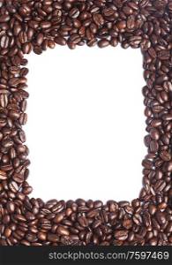 Coffee beans border on the white background