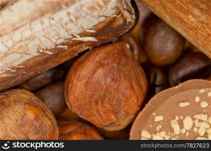 coffee beans, cinnamon and nuts