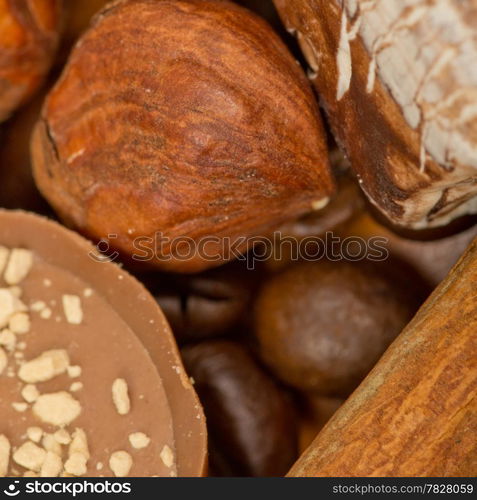 coffee beans, cinnamon and nuts