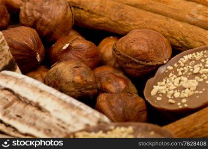 coffee beans, cinnamon and nuts