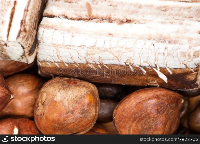 coffee beans, cinnamon and nuts background