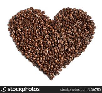 Coffee beans heart shaped on white