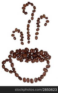 Coffee beans illustrating a hot cup of coffee