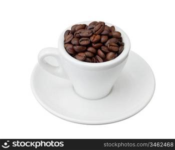 coffee beans in a cup isolated on white background