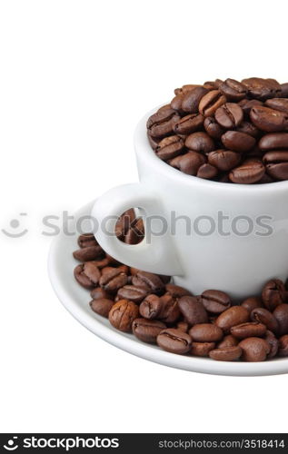 coffee beans in a cup isolated on white background