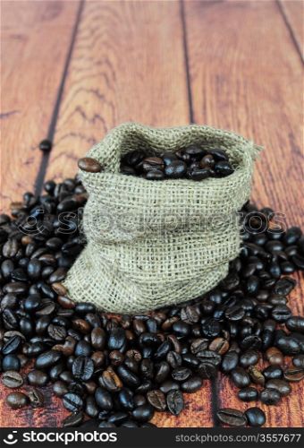 Coffee beans in burlap sack