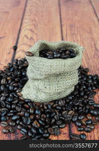 Coffee beans in burlap sack