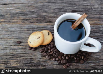 Coffee beans in glass bottle with selective focus point