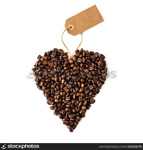 Coffee beans in shape of heart on white background. Coffee beans in shape of heart on white background, flat lay