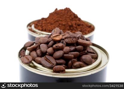 Coffee beans in tin cans