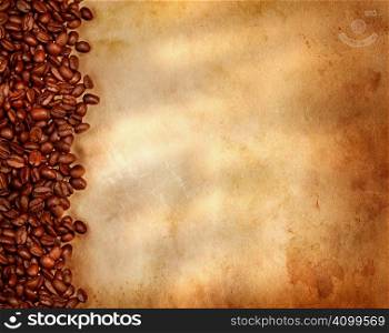 Coffee beans on old parchment paper