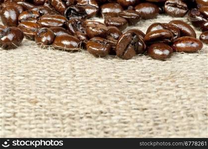 Coffee beans on tat. Copy space