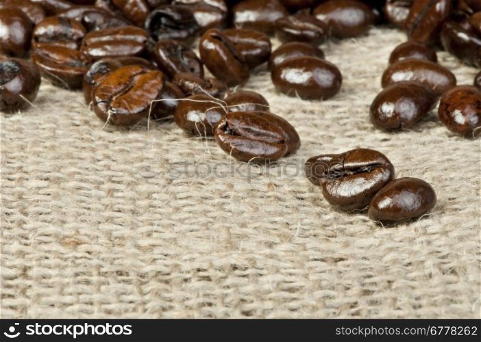 Coffee beans on tat. Copy space