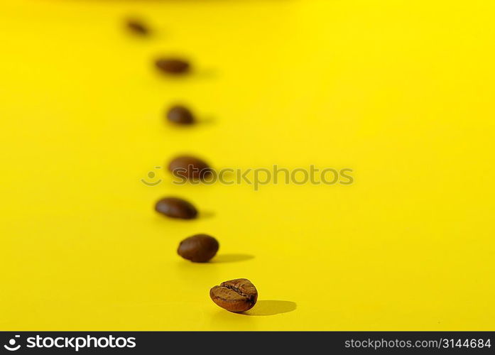 coffee beans on yellow background