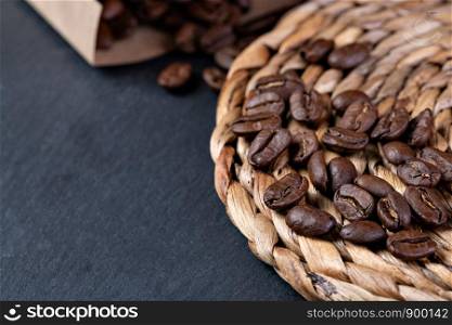 Coffee Beans Over dark Background. Coffee Beans
