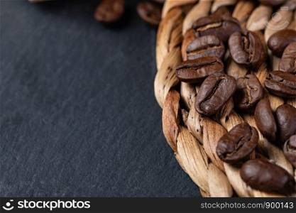 Coffee Beans Over dark Background. Coffee Beans