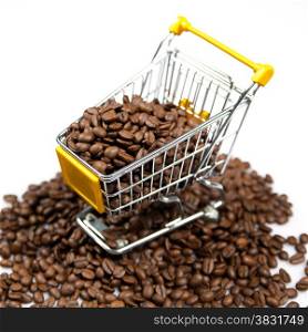coffee beans. Shopping Cart Filled with Coffee Beans