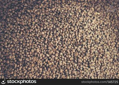 Coffee beans texture background, Closeup, vintage filter image
