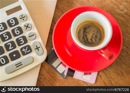 Coffee break on business work table, stock photo