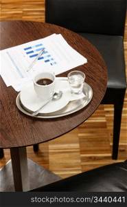 Coffee break report charts on table business meeting