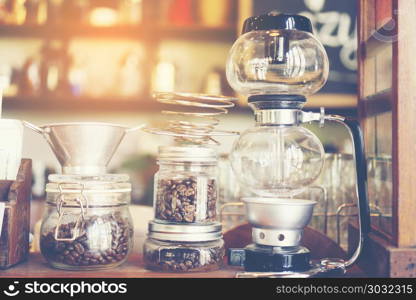 coffee cafe interior, vintage filter image