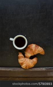 coffee. coffee with croissant at board