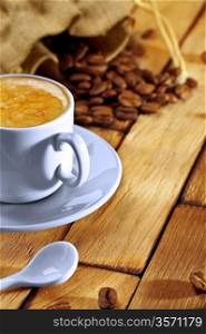 coffee composition on wooden table