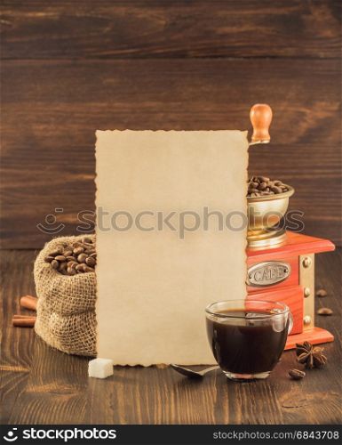 coffee concept on wood. coffee concept on wooden background