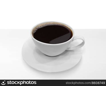 Coffee cup and beans on white table