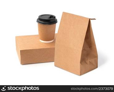 Coffee Cup and Food Boxes Isolated on White Background