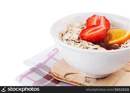 Coffee cup and porridge on a white background