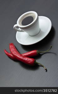 coffee cup and red chili peppers