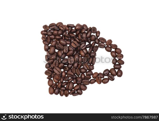 Coffee cup and steam made from beans, grain isolated on white background